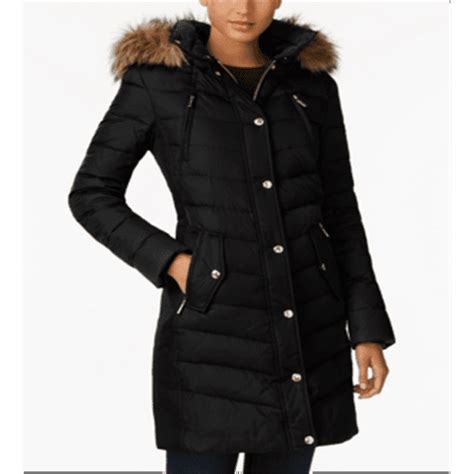 michael michael kors faux-fur-trim hooded chevron down puffer